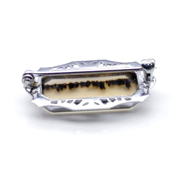 Antique Dendritic Agate Broock in Filigree 14K White Gold Frame, Elegant Shazar - Picture 3 of 4